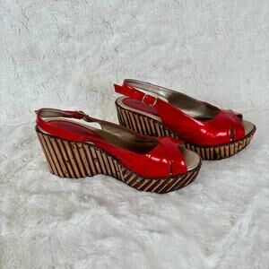 Degario Red Platform Wedge Strapy Sandals Women's Shoes Size 8 (38)